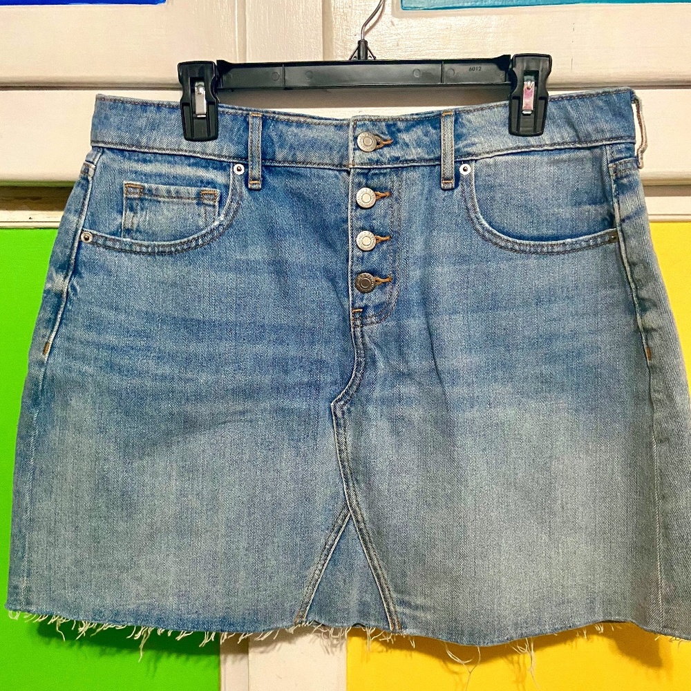 Button-Fly Jean Mini Skirt